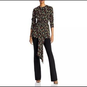 Lafayette 148 New York Metallic Ruched Shirt Blouse Top Black Multi Size 2